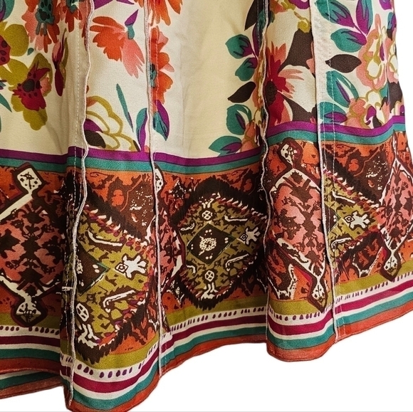 Boho floral multicolored over cream a-line tiered midi skirt - Picture 4 of 16